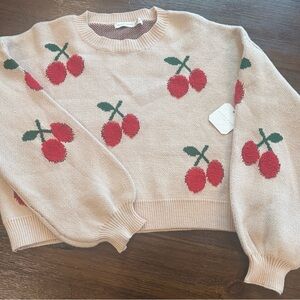 Altar'd State Cream Sweater with Red Cherry Design